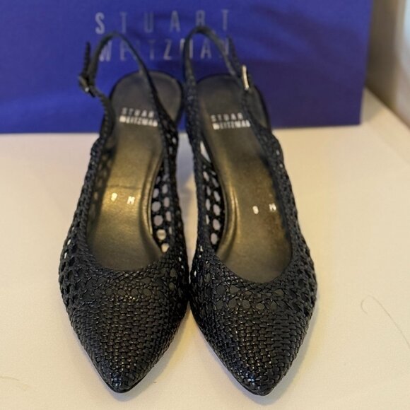 Stuart Weitzman Black Leather Pump - Low Heel - Closed Toe - Size 8 - Picture 2 of 4